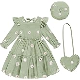 Toddler Girl Dress Kids Long Sleeve Ruffle Dresses Fall Winter Outfit Hat Bag Floral Girls Casual Playwear Dress