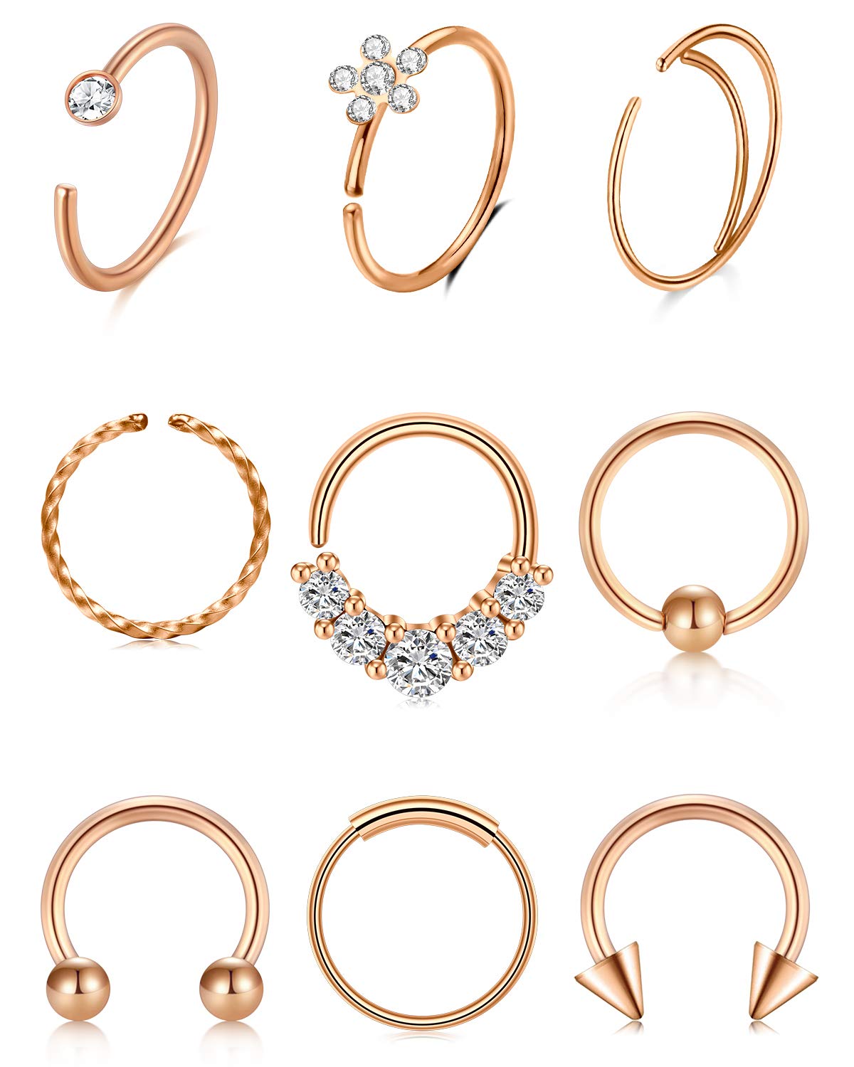 Funseedrr Surgical Steel Nose Studs Rings 20G 8mm Nose Screw Bars Pin Septum Thin Hoop Bone L Shaped Set Nose Piercing Jewellery