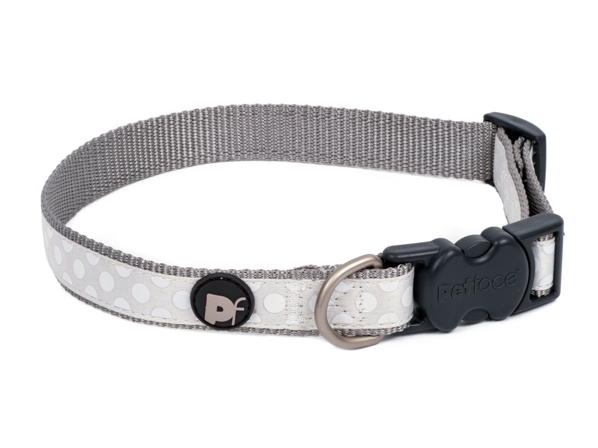 Petface Tonal Dots Print Dog Collar, Large, Light Grey