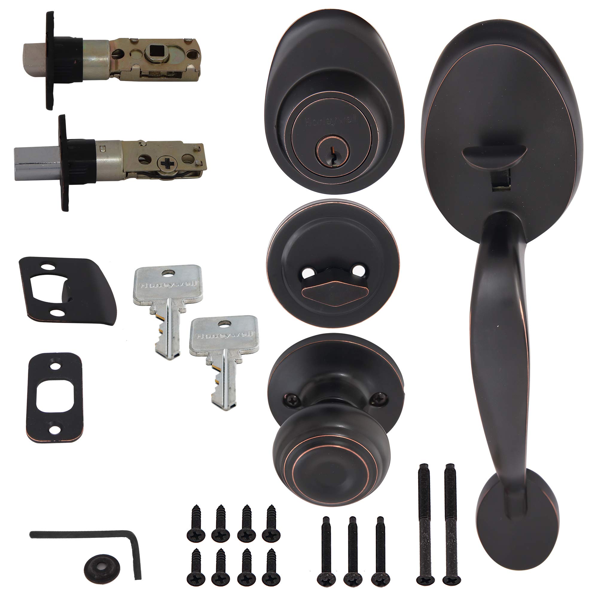 Honeywell 8101406 Classic Entry Door Knob and Deadbolt Lock Set, Oil