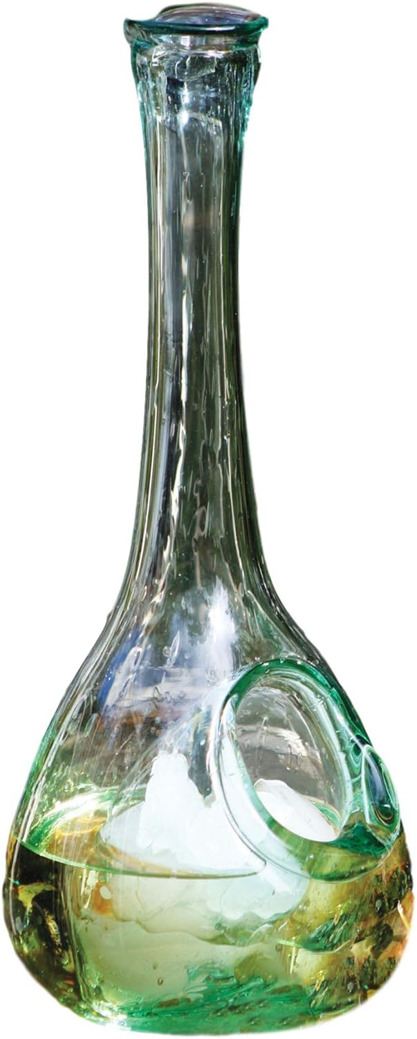 MY SWANKY HOME Recycled Glass Slim Wine Carafe Decanter Hand Blown Ice Pocket Pitcher Serving