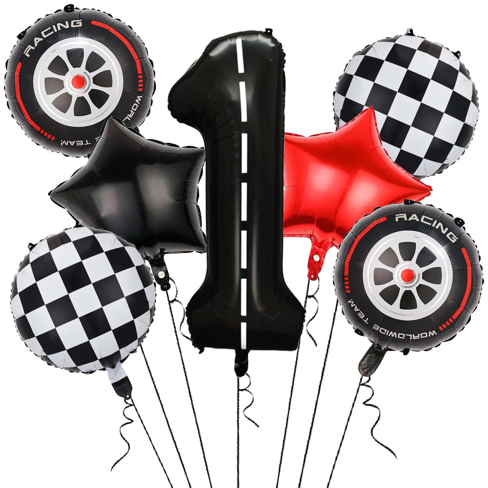 Race Car Balloons,40 Inch Racetrack Number 1 Balloons,Big Number Balloons Black for 0st Birthday Race Car Theme Party Decor Supplies 7 Pcs