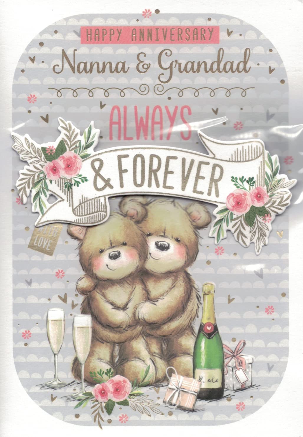 to A Special Nanna & Grandad On Your Anniversary Wedding Anniversary Card Teddies/Big Heart 3D/Foil Detail