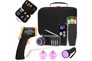 BESILO 11 Pcs Ghost Hunting Kit with 1 EMF Meter,1 EVP Recorder, 1 Spirit Box,1 Speaker,1 Infrared Thermometer,1 UV Light,2 Brass Detection Rods,2 LED Light up Cat Balls & 1 Carrying Case