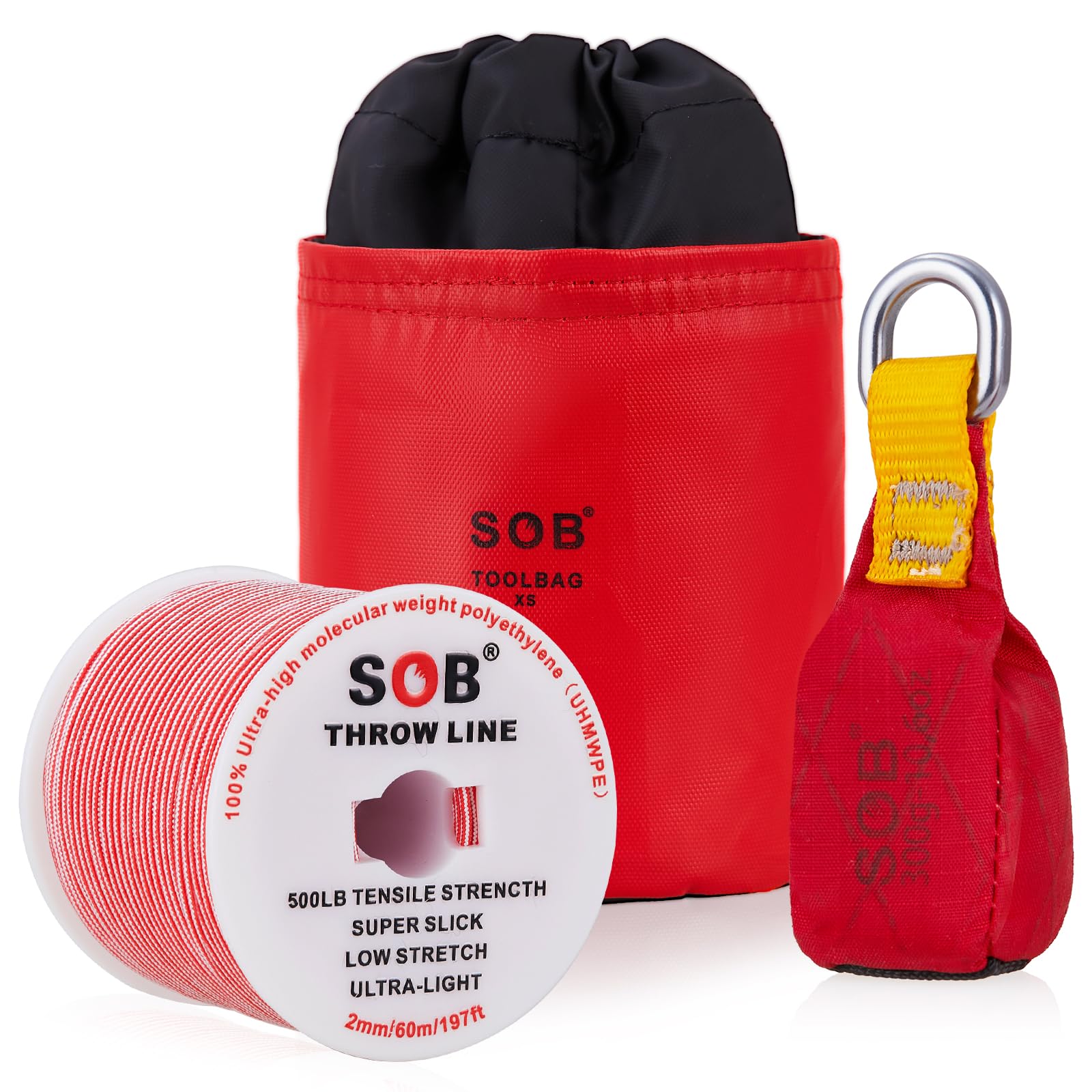 Throwing Bag with Throwing Line, Throwing Bag + 60m/197FT Throwing Line Set for Tree Climbing Tree Work Mountaineering(Red, 300G)