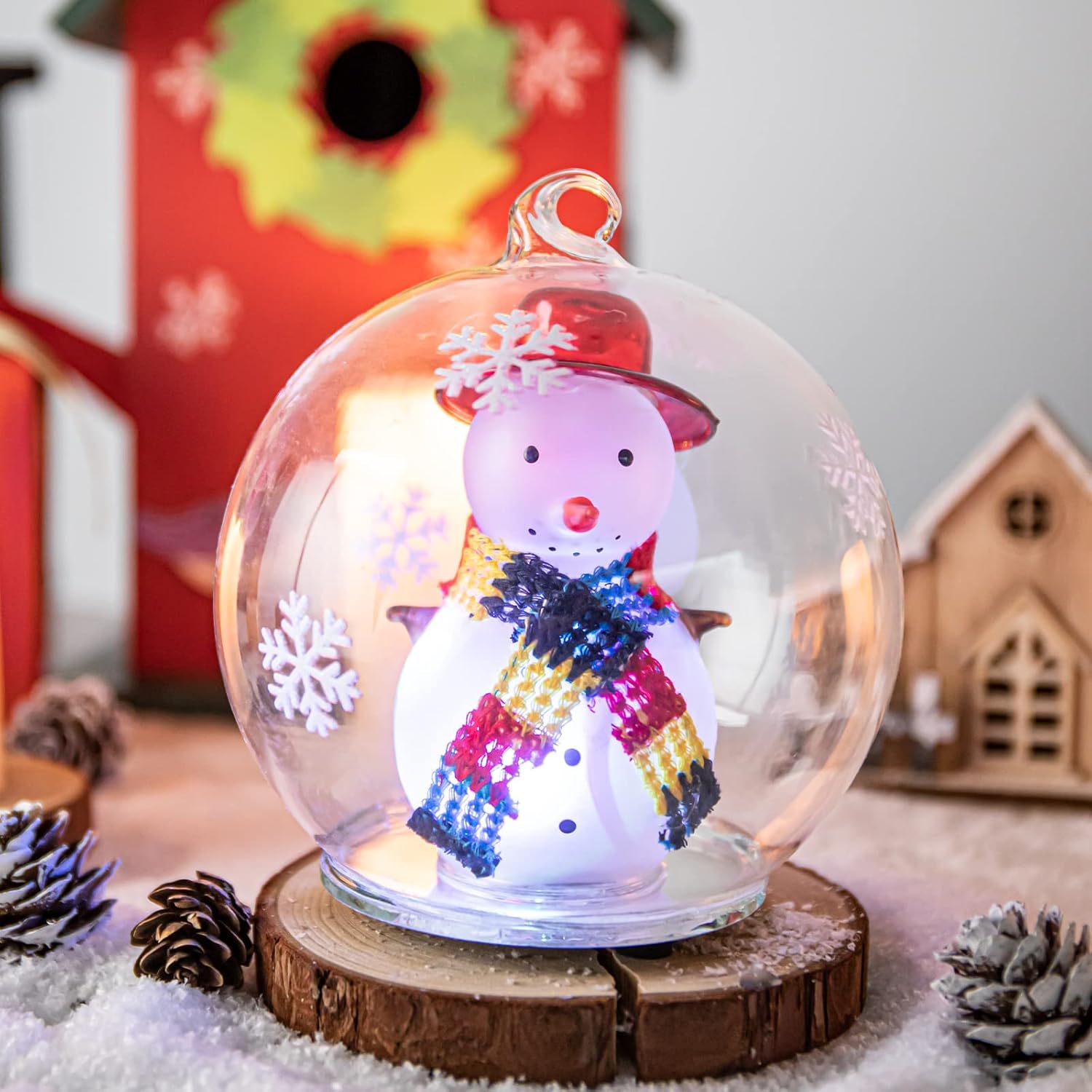 Snow Globes - MUMTOP Christmas Snowman Snow Globes Decorations - Christmas Lighted Glass Balls, Christmas Tree Decoration, Color Changing LED Ornament Gift Decor