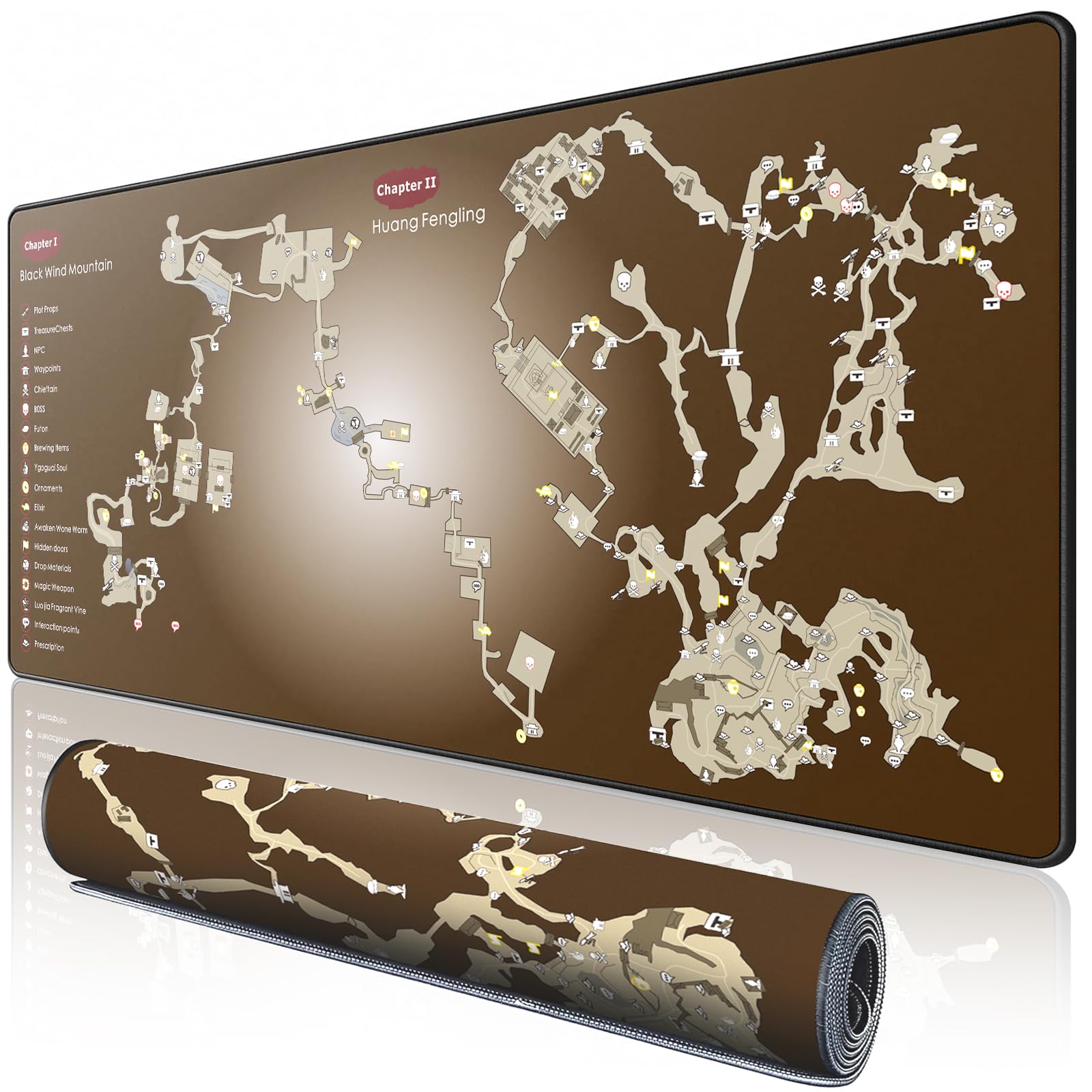 Photo 1 of 2F22E Mouse Pad - Gaming Desk Mat with HD Game Guide Map Surface, 3mm High Density Neoprene & Non Slip Rubber Base for PC/PS5/Office/Streaming Setup (Brown)