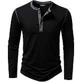 LucMatton Men's Slim Fit Stretch Henley Shirt Long Sleeve T-Shirt for Casual Fashion with 3-Button Placket