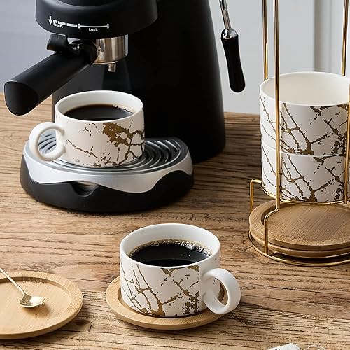 LUKA Porcelain Espresso Cup with Metal Stand, Ounce Stackable