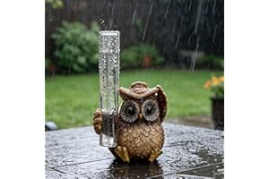 Owl Rain Gauge for Yard Patio, Cute Small Rain Collector Decorative, Unique Outdoor Gardening Garden Ornament with Tube for H