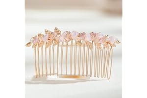 AW BRIDAL Pink Bridal Hair Comb Wedding Hair Piece Bride Hair Clip Bridesmaid Wedding Hair Accessories (Gold)