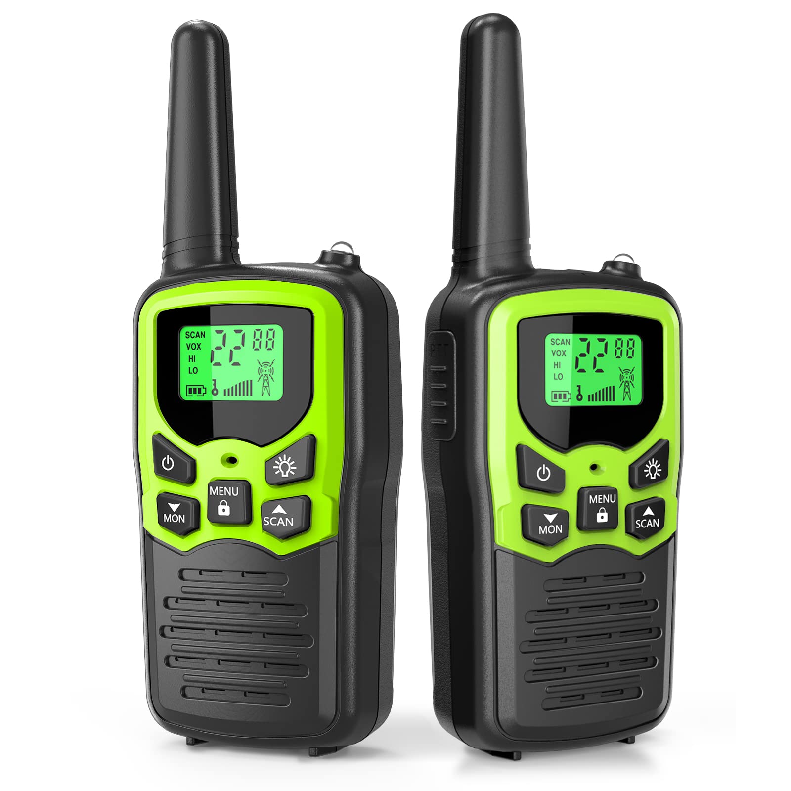 Photo 1 of Walkie Talkies,MOICO Long Range Walkie Talkies for Adults Two-Way Radios with 22 Channels FRS VOX Scan LCD Display with LED Flashlight for Field, Survival Biking Hiking Camping 2 Pack (Green)