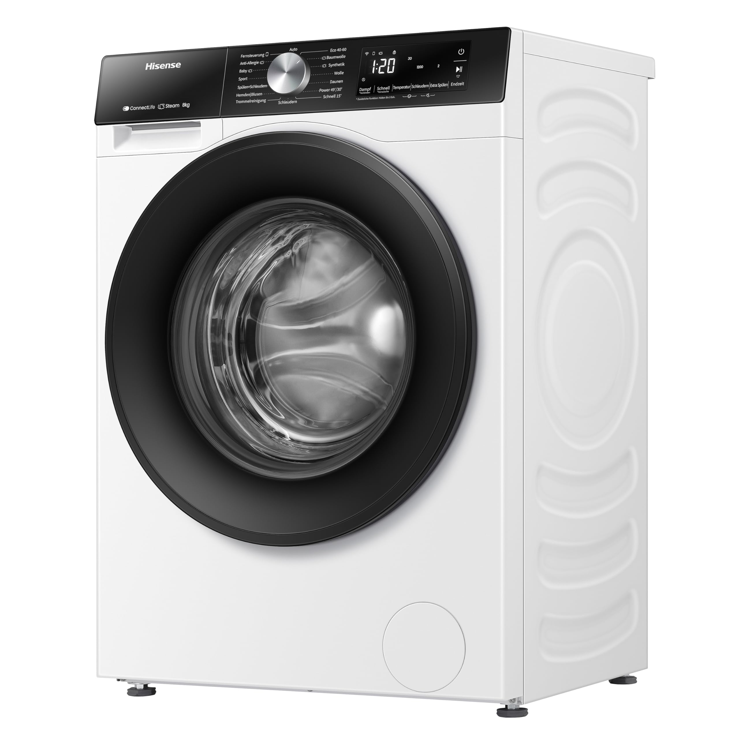 Hisense WF3S8043BW3 Waschmachine mit Dampffunkunktion, 8 kg, 1400 U,min, WIFI, ConnectLife, Power JetWash, Anti-Allergie Programm, Aqua Stop, Auto Wash, Quick Wash, EEK A-30 Prozent 6