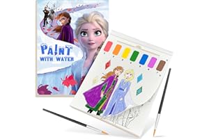 ZHOC Paint with Water Coloring Book for Kids, 3 in 1 Watercolor Painting Books Kit for Kids Ages 3 4 5 6 7 8, Cute Cartoon Character Water Color Paint Set Art Craft Gift for Drawing with 2 Brushes