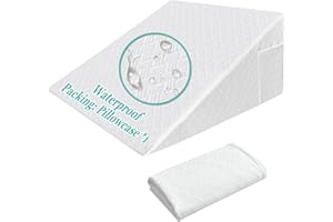 Mistuki Wedge Pillow Case Cover 25x24x12 Bed Wedge Pillowcase Triangle Incline Wedge Pillow Covers for Sleeping Waterproof Pillow Cases Protector with Zipper & Pocket (Waterproof Cover Only)