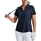 PINSPARK Womens Golf Shirt Short Sleeve Polo Shirts UPF 50+ Tennis Top V-Neck Workout Tops Collared Activewear T-Shirts