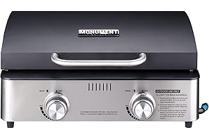 Monument Grills Portable Table Top Griddle, Flat Top Propane Gas Grill Griddle 22 inch 2-Burner 15,000 BTUs 312 sq. in. for Outdoor Cooking Camping, Black