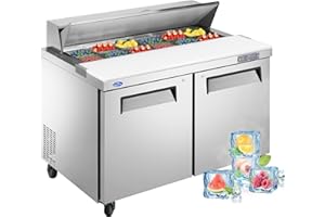 kalifon 60" W 2 Door Refrigerator Sandwich Salad Prep Table Commercial Stainless Steel Fan Cooling Refrigerator with Cutting Board, 2 Shelves & 16 Pans for Restaurant, Bar, Shop-16.4 Cu.ft