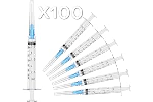 MED NEEDLE 100 Pack 23 Gauge 1 Inch Needle with Syringe, 3ml Luer Lock Syringes with Needle, Individually Packaged