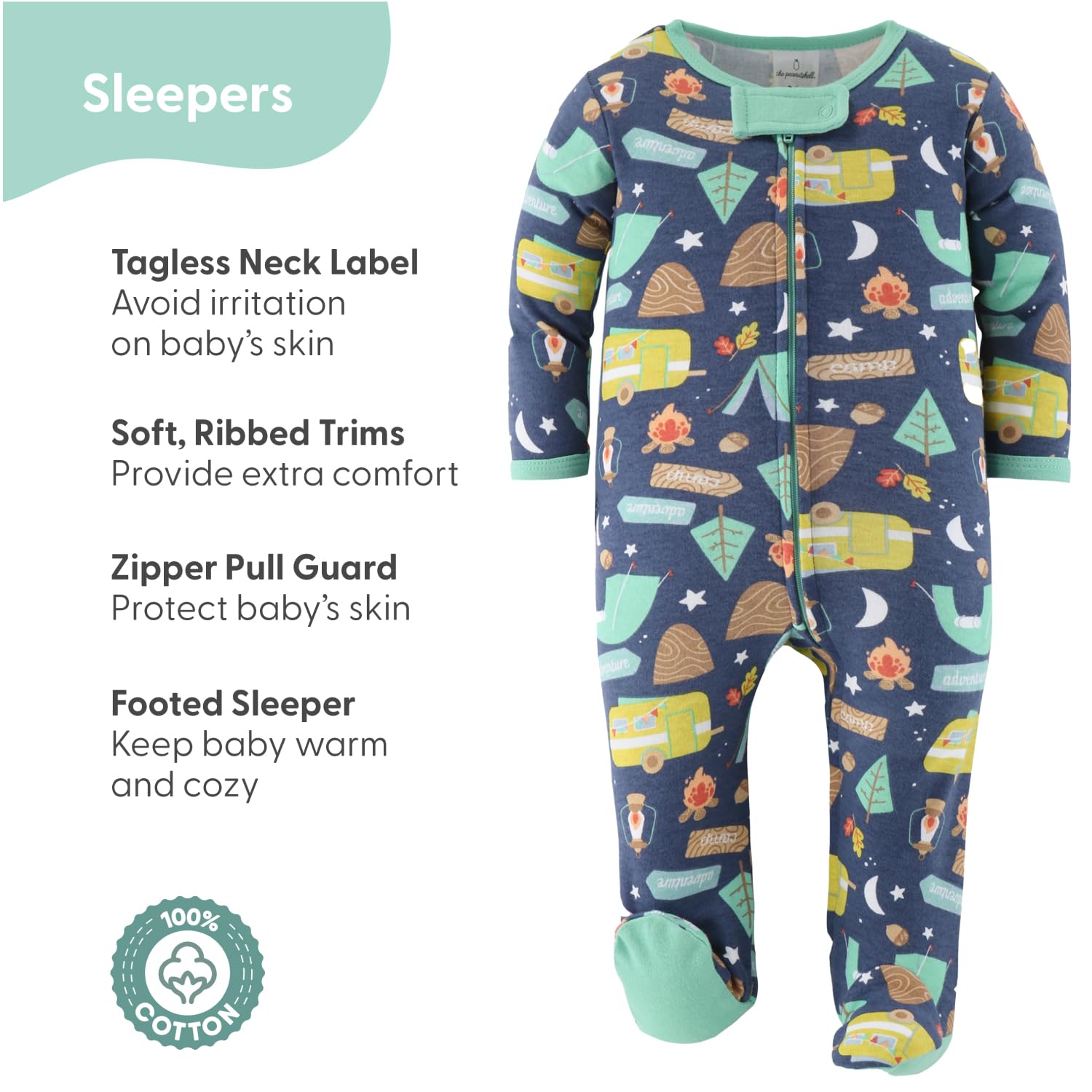 The Peanutshell Baby Layette Gift Set for Baby Boys or Girls - 30 Piece New Born Unisex Gift Set, Clothes & Newborn Essentials Must Haves - Clothes 0-3 Months - Happy Camper