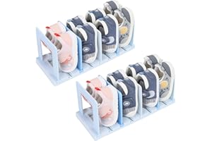 HAEZU Kids Shoe Rack for Closet Organizers and Storage,2 Pack Small Shoe Rack 4 Sections Toddler Baby Shoe Storage Organizer Stackable Shoe Shelf,Blue