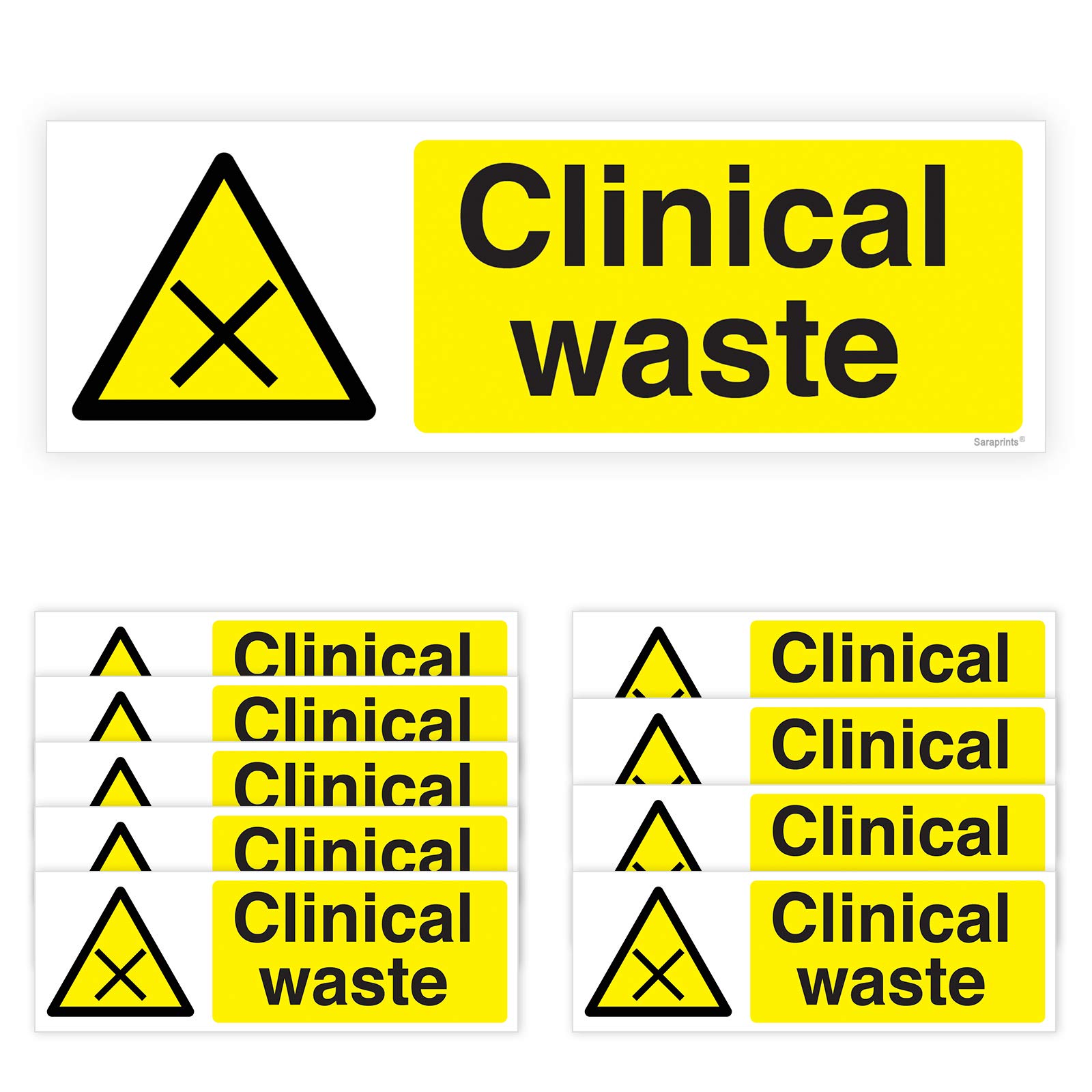Sara Prints Pack of 10 Stickers (150 x 50 mm) Self Adhesive Waterproof Bin Stickers for Clinical Waste