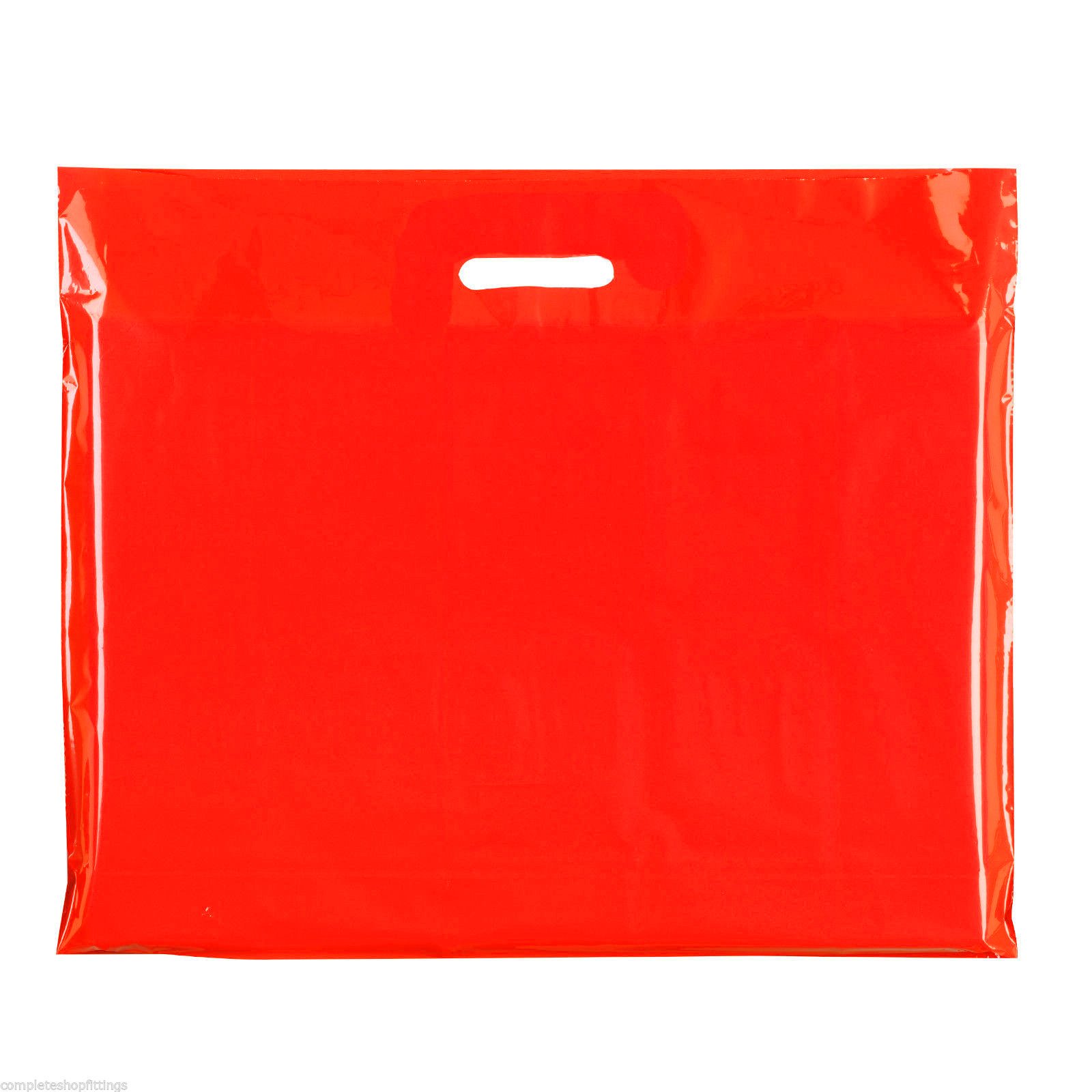 100x Plain RED 22"X18"+4(55.88cm x 45.72cm) Plastic Carrier Bags - Modern Printed Strong Gift Shopping Bags