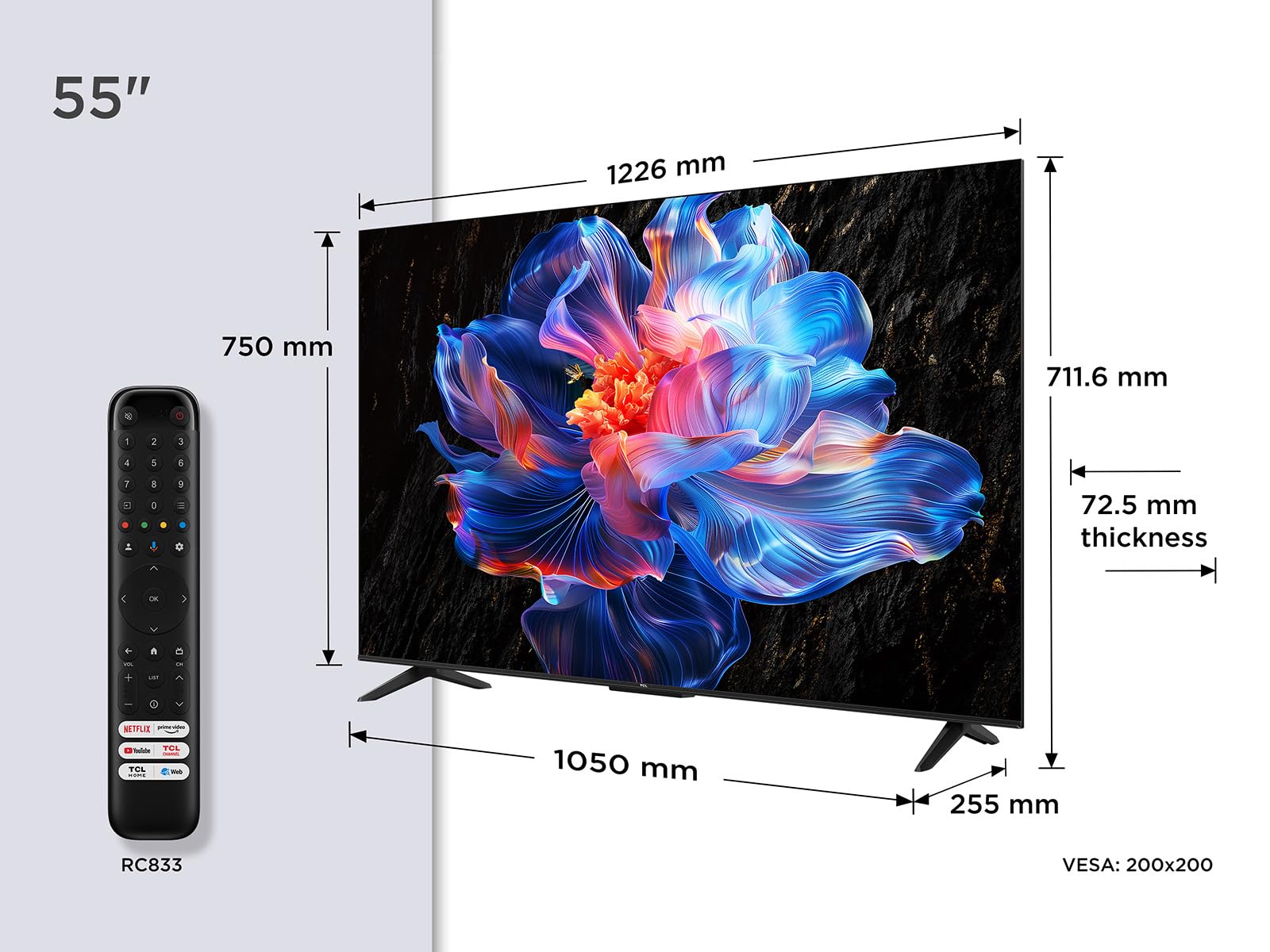 TCL 55V6C 55 Zoll Direct LED TV, 4K HDR Fernseher, Smart TV mithilfe von Google TV (Dolby Audio, Motion Clarity, Kompatibel mit Google Assistant & Alexa) 2