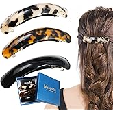 Mistofu Large Hair Barrettes for Women Beautiful Lines Simple Retro Classic Snap French Hair Clips, Fashion Hair Accessories for Women Thick Hair 3 Pcs (HJ-Tortoise Shell)