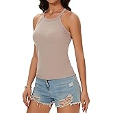 Womens Racerback Ribbed Tank Top Camisole with Built in Bra Running Yoga Sport Bra Athletic Slim Sleeveless Summer Top