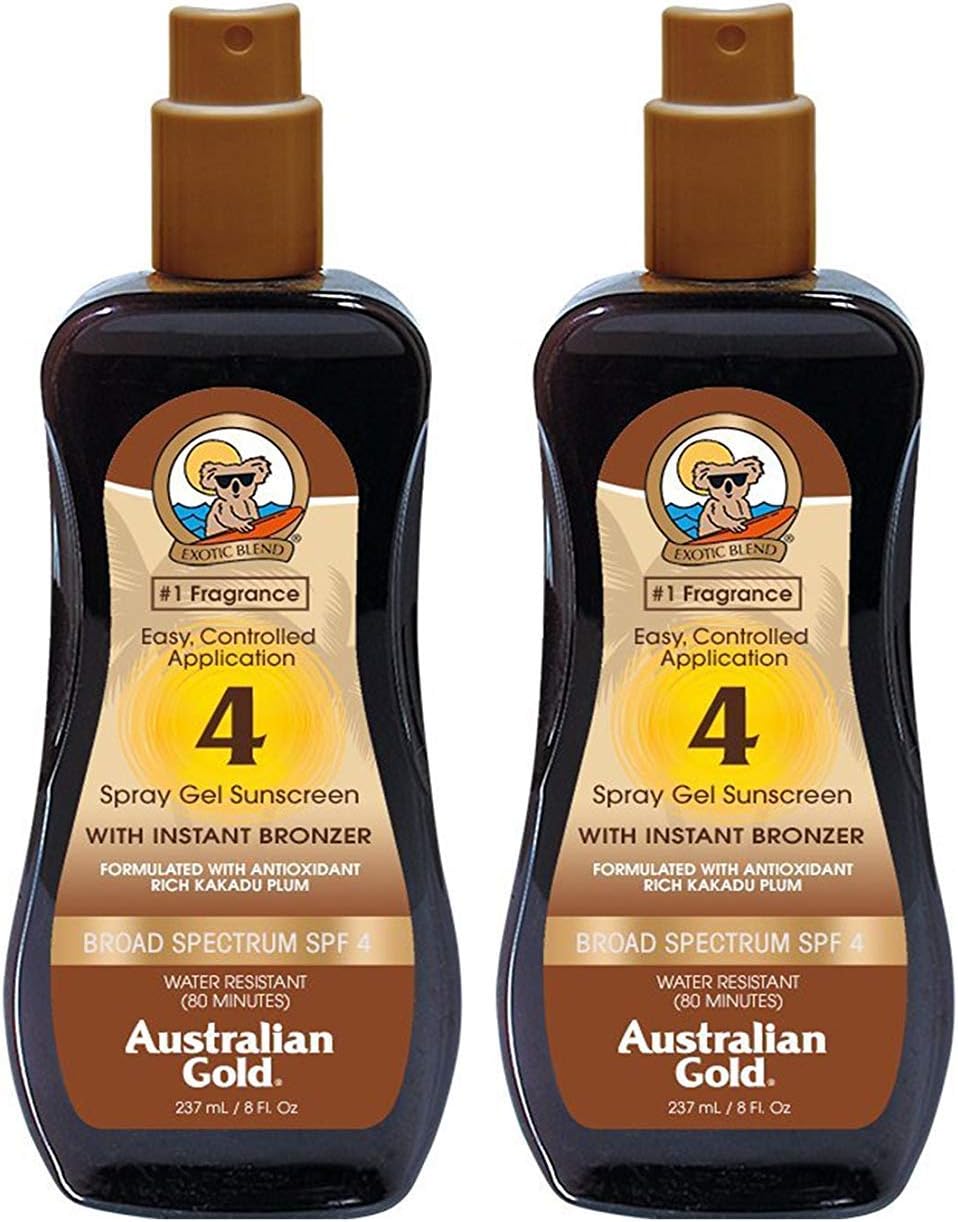 Australian Gold SPF 4 Sunscreen Spray Gel with Instant Bronzer, 8 Ounce