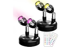 Klarlight Dual-Head Battery Operated Spotlight Indoor with Remote Control, Wireless LED Spot Lights Indoor 13 Colors Mini Spotlights for Display, Art, Dartboard, Indoor Plant, Party, 2-Pack Black