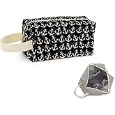 SuoSycorax Anchor Printed Quilted Makeup Bag for Women - Velvety Polyester Cosmetic Organizer w/Triple Compartments, Travel & Makeup Brush Holder