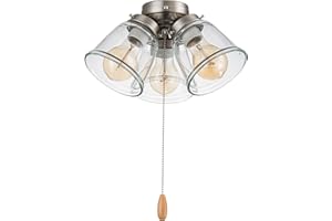 Aspen Creative 22011-1, Three-Light Ceiling Fan Light Kit with Pull Chain, Brushed Nickel Finish with Clear Glass Shades, 13-1/8" Diameter x 6-3/4" Height