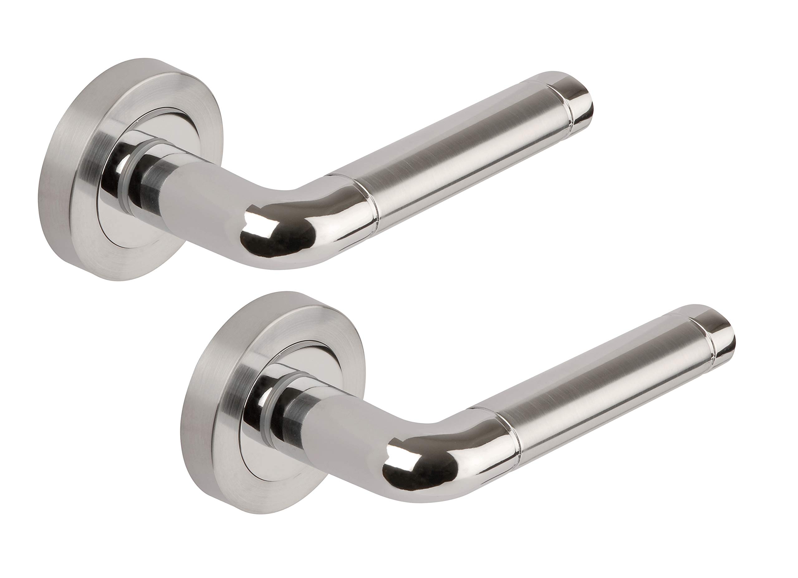 DISCOUNT HARDWARE UK 3842 Polished/Satin Chrome Dual Finish Lever on Rose Door Handles Colima Design