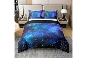 Erosebridal 100% Cotton Purple Galaxy Comforter Cover Moon Star Bedding Set Queen Night Starry Sky Space Duvet Cover Black Ne