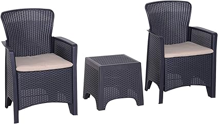 Outsunny 3 PCS Rattan Effect Garden Bistro Set 2 Chairs & Coffee Table
