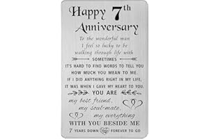 TANWIH 7 Year Anniversary Card Gifts for Him Husband, Happy Seventh 7th Wedding Anniversary Cards Gifts for Men, Engraved Met