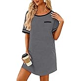 Ekouaer Cotton Nightgowns for Women Soft Sleepwear Comfy Short Sleeve Sleep Shirts Crew Neck Night Shirts with Pocket S-3XL