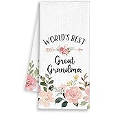 Dimurela World's Best Great Grandma Kitchen Towels, Grandma Gifts for Birthday Christmas Mother's Day, Floral Hand Towels Decor for Bathroom, Rustic Dish Towel,Pink Flower Tea Bar Towel Home 16x24in
