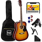 Best Choice Products 41in Full Size Beginner All Wood Acoustic Guitar Starter Set w/Gig Bag, Strap, Capo, Strings, Picks - Su