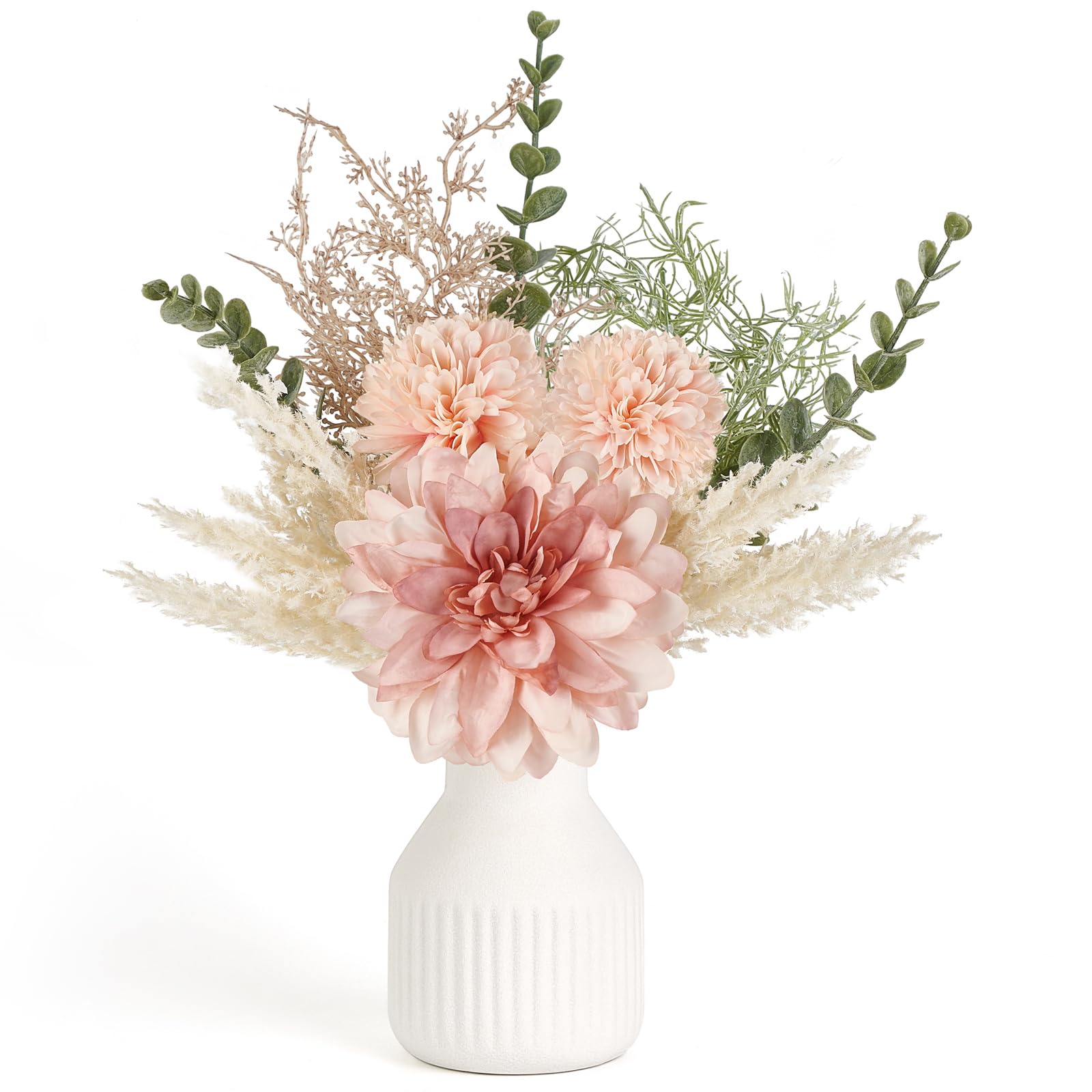 Photo 1 of Mkono Small Artificial Flowers in Ceramic Vase 13.5" Centerpieces Coffee Table Decor, Silk Flower Arrangements for Home Decor Indoor Fake Flower Bouquet for Bathroom Dining Room Kitchen Wedding Pink