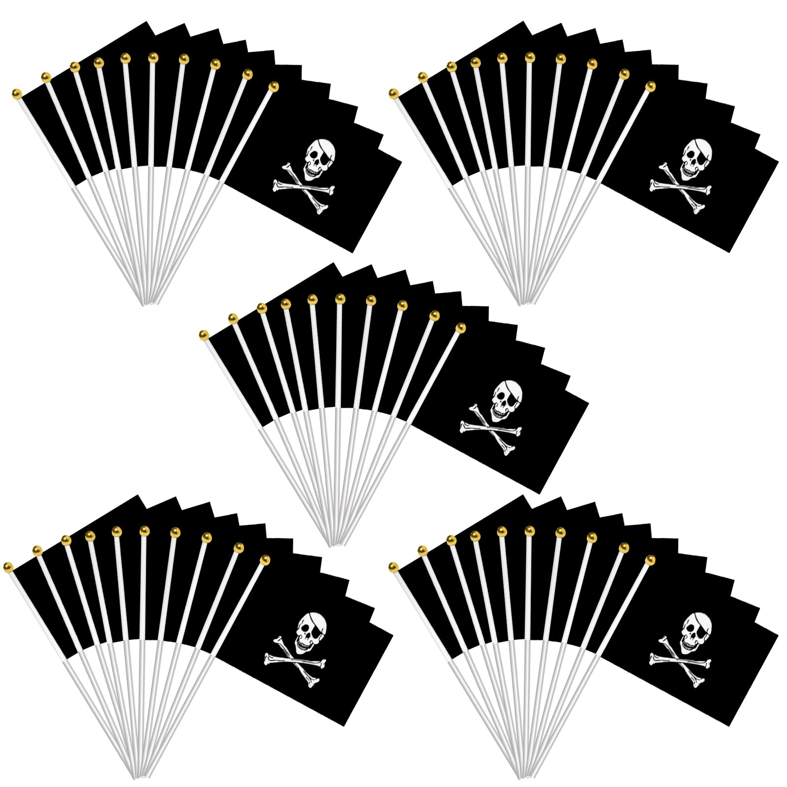 50 Pieces Small Pirate Flags on Stick HandHeld Mini Skull and Crossbones Flag with Plastic Flagpole Parade Supplies Match Cheering Waving Garden Party Halloween Mardi Gras Easter Decoration 5 x 8 inch