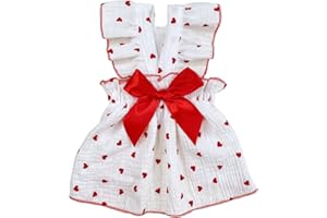 QWINEE Heart Print Dog Cat Dress Bow Decor Cute Dog Dresses Puppy Tutu Skirt Chihuahua Teddy Pomeranian Dress Birthday Holiday Clothes for Cat Kittens Small Medium Large Dogs Red and White M