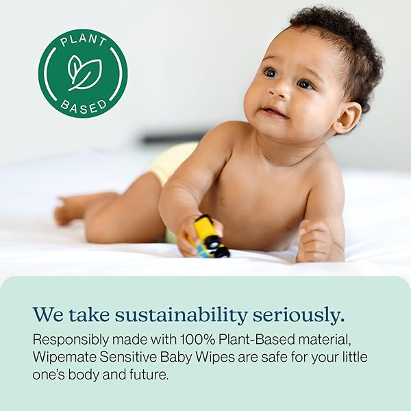 WIPEMATE EWG-VERIFIED PREMIUM UNSCENTED BABY WIPES, 99% WATER-BASED, PLASTIC-FREE, ULTRA-SOFT PLANT-BASED WIPE, CHLORINE & ALCOHOL-FREE, PH-BALANCED, HYPOALLERGENIC, DURABLE FLIP-TOP LID (240-CT)