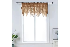 PearAge Ruffled Voile Semi Sheer Curtain Valance, Kitchen Living Room Shabby Chic Ruffle Valance Curtains, Girls Daughters Bedroom Cascade Window Valance Rust Brown 50x16 Inches