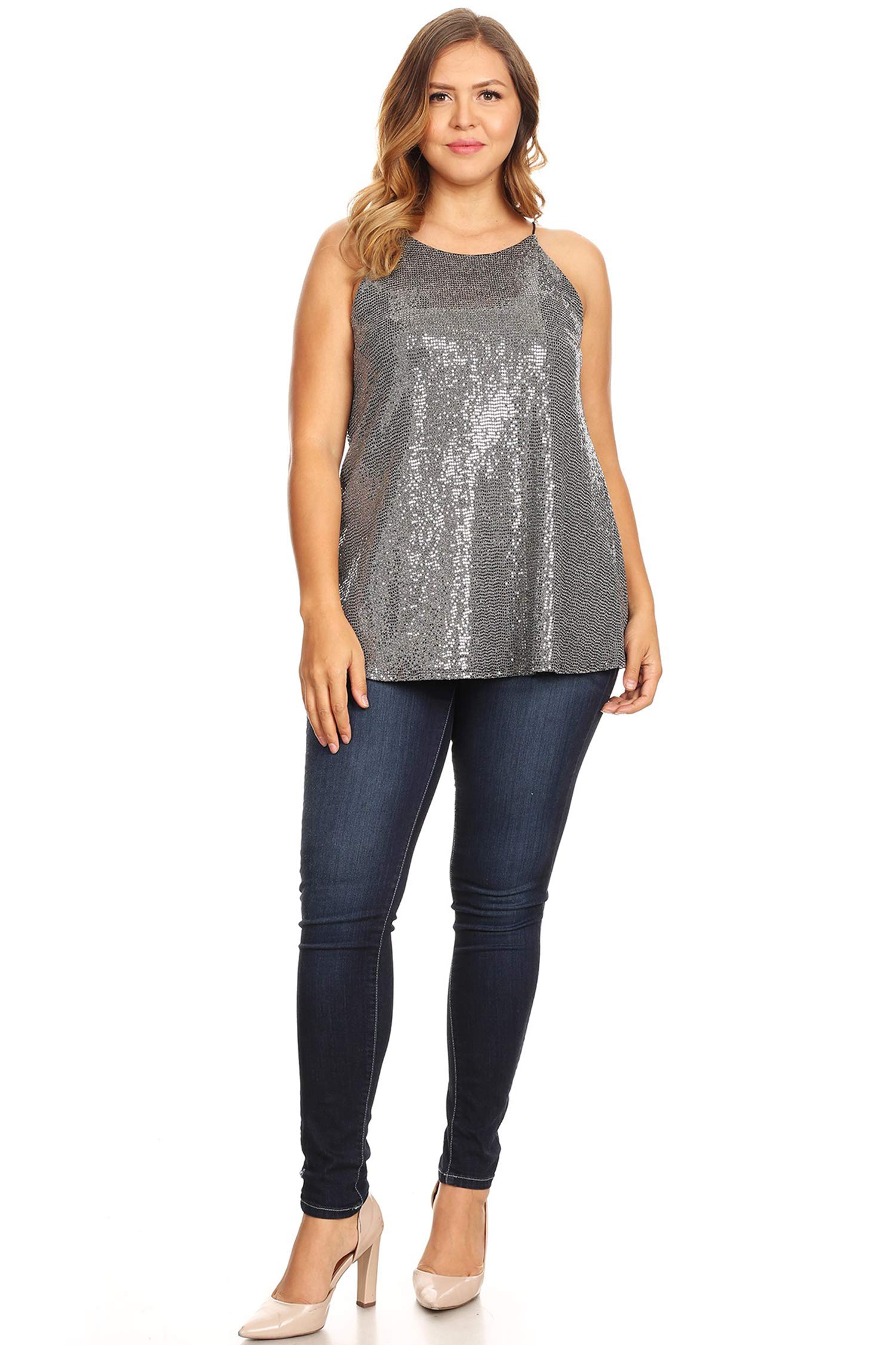 Download Women's Junior Plus Size Dressy Mock Neck Metallic Sequins ...