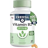 FREEDA Vitamin B2 400 mg Supplement with Riboflavin-5-Phosphate – High Potency B2 Vitamins Riboflavin 400mg per Serving for Energy, Metabolism & Nervous System – Vegan VIT B 2, Small Tablets (60 Ct)