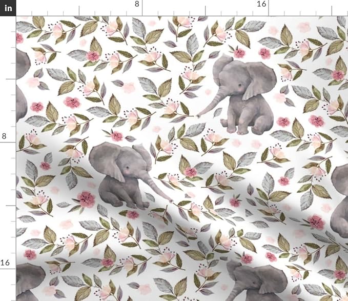 Spoonflower Fabric Elephants, Baby, Flowers, Nursery