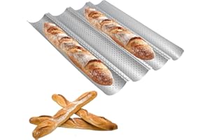 Zreneyfex Silver-Coloured Perforated Non-Stick 4-Slot Baguette Bread Pan, for Baguettes Essential Tool, for Home Baking and A